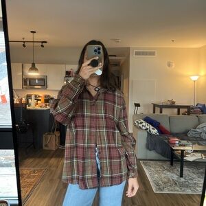 oversized plaid long sleeve button up flannel shirt size large